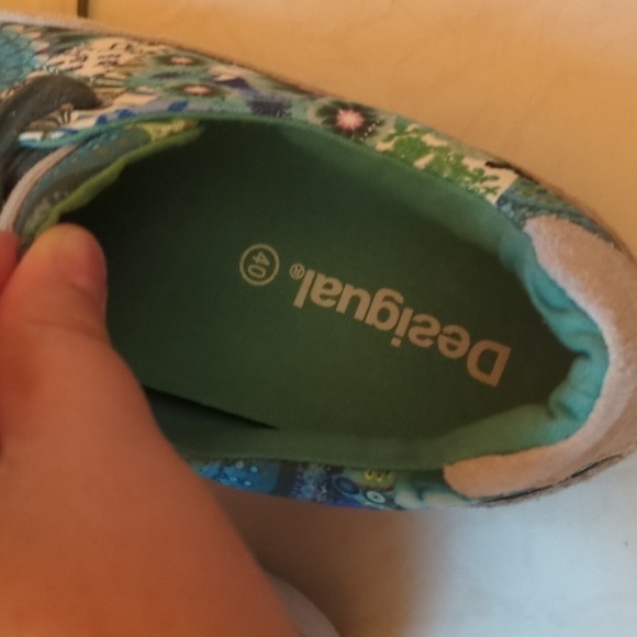 Desigual Lola suede canvas multicolor turquoise flat street wear sneakers US 9 - Picture 8 of 9